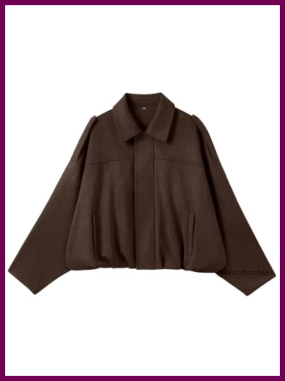 Faux Suede Cropped Bomber Jacket Oversized Batwing Sleeve Zip Up Casual